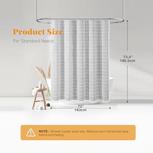 BTTN Grey Boho Farmhouse Linen Heavy Duty Shower Curtain Set, 72x72, Gray