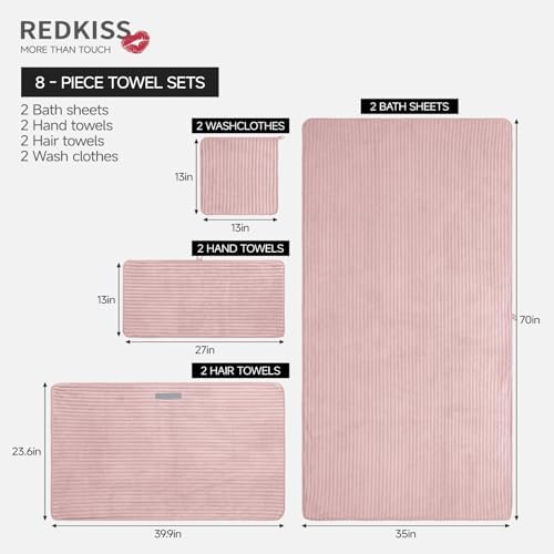 REDKISS Pink Microfiber Bath Towels Set 6 Piece - 70x35 Inches Bathroom Towels of 6 Large, Oversized Bath Towel with 2 Hair Towel Wrap, Highly Absorbent Soft Shower Towels for Bathroom, Hotel, Gym