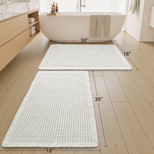 Upgraded Waffle Bath Mat Set of 2 Absorbent Non Slip Bathroom Mat 18" x 30"