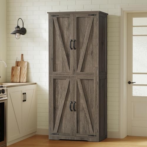 Tall Pantry Cabinet with 4 Doors & 2 Adjustable Shelves, Kitchen Cabinet