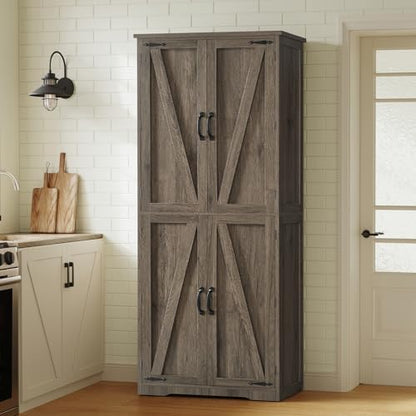 Tall Pantry Cabinet with 4 Doors & 2 Adjustable Shelves, Kitchen Cabinet