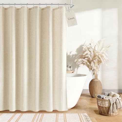 Nanspring Extra Long Linen Shower Curtain for Bathroom 80 Inch Beige Color