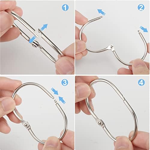 Goowin Shower Curtain Rings, 12 Pcs Shower Curtain Hooks, Oval Snap Shower Rings for Curtain, Metal Shower Curtain Rings Rust Proof, Glide Smoothly Shower Hooks for Shower Curtain Rod (Nickel)