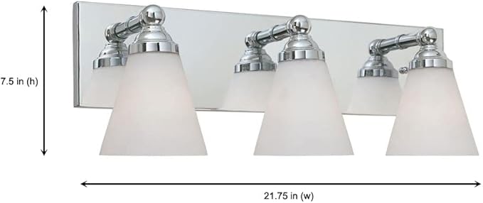 Designers Fountain 3-Lights Hudson Vanity Light Fixture, 21.75 Inch Wall Mount Sconce for Bathroom, Bedroom or Mirror, Chrome, 6493-CH