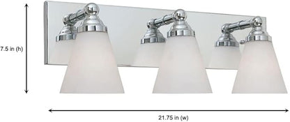 Designers Fountain 3-Lights Hudson Vanity Light Fixture, 21.75 Inch Wall Mount Sconce for Bathroom, Bedroom or Mirror, Chrome, 6493-CH