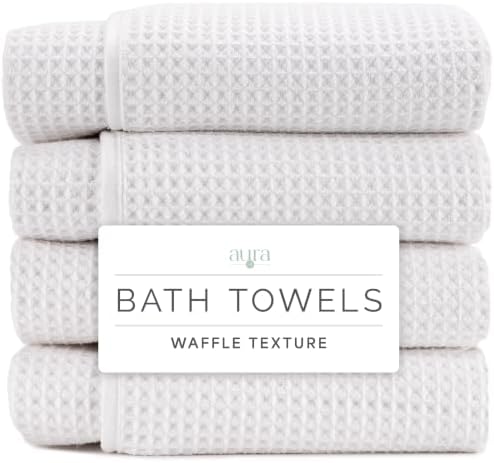 S&T INC. Aura Waffle Bath Towels, 4 Pack, 30" x 60", White
