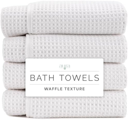 S&T INC. Aura Waffle Bath Towels, 4 Pack, 30" x 60", White