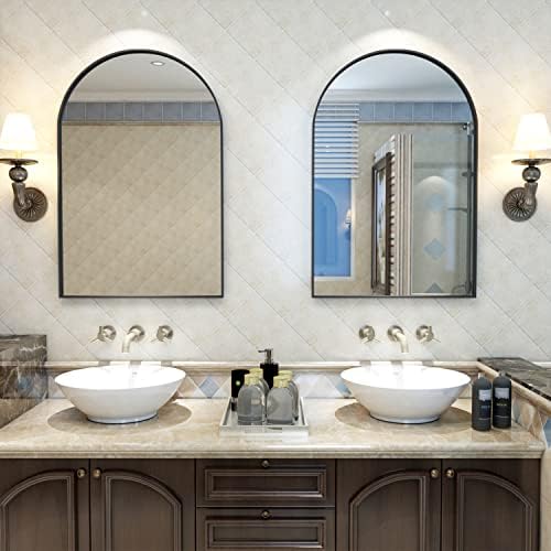 Arched Wall Mirror for Bathroom, 20"x30" Arched Mirror Wall Mounted Mirror with Metal Frame, Black Vanity Mirror Decor for Mantle, Bedroom, Entryway, Living Room
