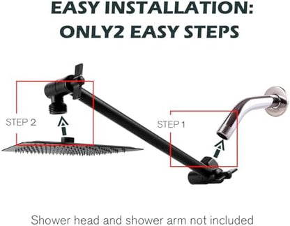 Heavy Duty Adjustable Shower Arm, 11" 100%Brass Extension with Gear Lock Teeth & Swivel Nut,Strong Load Support, No Sagging, Keeps ShowerHead Straight, Leak-Free, G1/2 NPT（Matt Black）