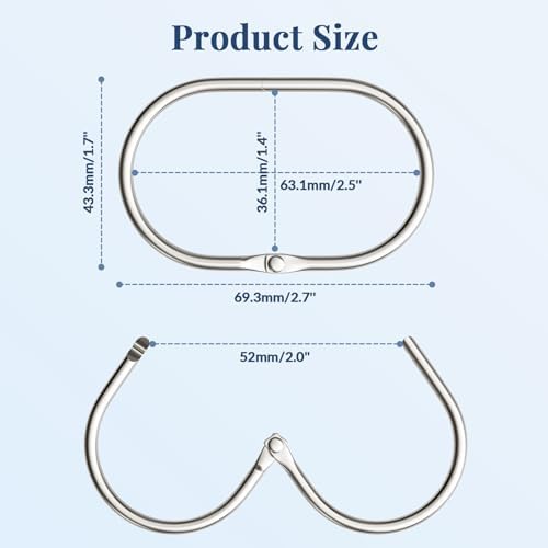 Bathway Shower Curtain Rings, Shower Curtain Hooks 12 Pcs Anti-Drop Shower Rings for Curtain, Metal Shower Curtain Rings Rust Proof, Brushed Nickel Shower Hooks for Shower Curtain Rod Bathroom