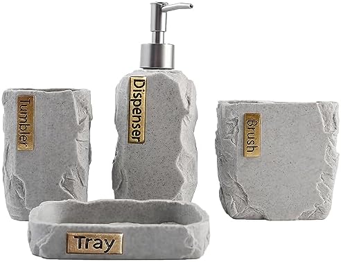 Hymmah Bathroom Accessories Set,Marble Design Toothbrush Holder,Farmhouse Bathroom Decor,4 Pcs Resin Gift Set Apartment Necessities, Contain Toothbrush Cup,Soap Dispenser,Soap Dish,Tumbler