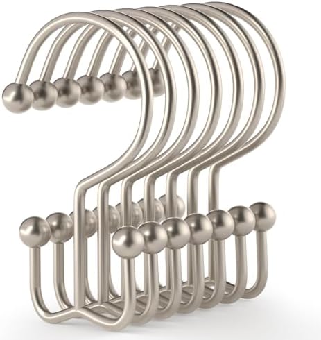 Goowin Shower Curtain Hooks, 12 Pcs Shower Curtain Rings, Durable Shower Curtain Rings Rust Proof, Double Glide Shower Rings for Curtain, Simple Shower Hooks for Shower Curtain & Liner, Matte Nickel