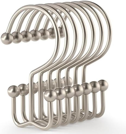 Goowin Shower Curtain Hooks, 12 Pcs Shower Curtain Rings, Durable Shower Curtain Rings Rust Proof, Double Glide Shower Rings for Curtain, Simple Shower Hooks for Shower Curtain & Liner, Matte Nickel