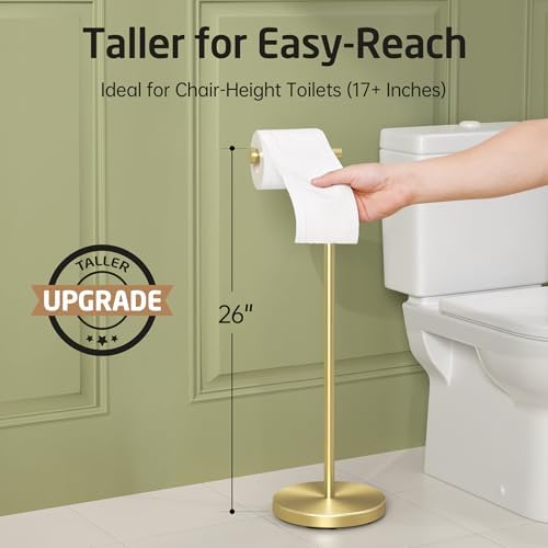 KES Gold Toilet Paper Holder Stand, 26" H (Taller Version), Weighted Base