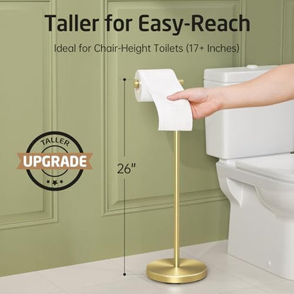 KES Gold Toilet Paper Holder Stand, 26" H (Taller Version), Weighted Base