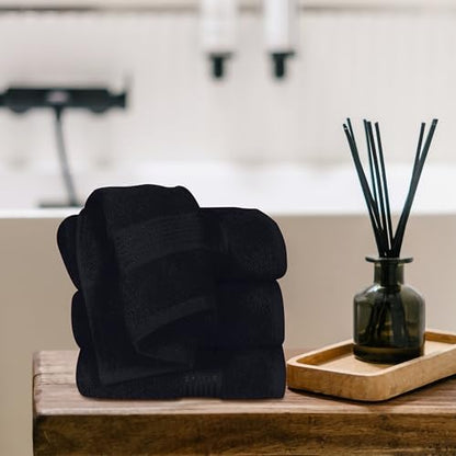 Belizzi Home Ultra Soft Cotton 6 -Piece Hand Towel Set 16x24, Ideal for use in Bathroom, Kitchen, Gym, Spa - Compact, Eco-Friendly, Lightweight - Multi Purpose Hand Towels - Black