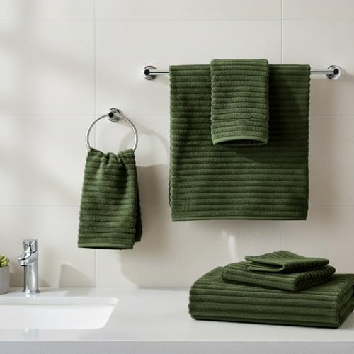 6 PC Bath Towel Set, 40"x80" Oversized Bath Sheets, Olive Green