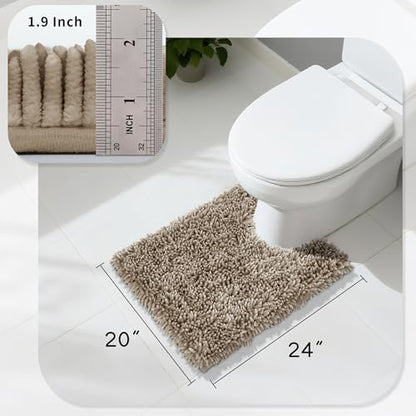 Yimobra Toilet Rugs U Shaped Washable, Extra Thick Soft Absorbent Chenille Contour Bathroom Rugs for Toilet 24x20 Inch, Quick Dry Non Slip Toilet Mat for Bath Floor, Camel