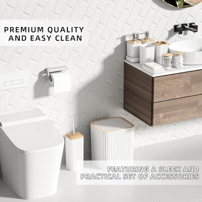 XLHOMO Bathroom Set - 25PC White Bathroom Set with Shower Curtain and Rugs, Bathroom Accessories Set, White Shower Curtain Set with Bathroom Trash Can