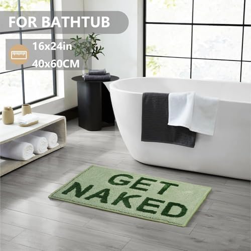 KOEXM Get Naked Bath Mat Sage Green, 16" x 24" Non Slip Microfiber