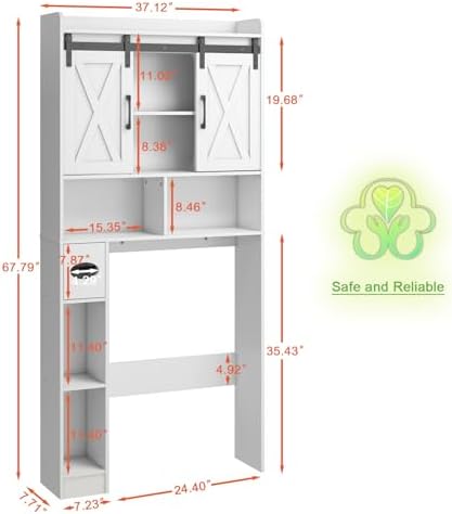 Vabches Over The Toilet Storage Cabinet with Sliding Doors, White