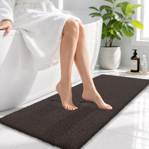 OLANLY Microfiber Bathroom Runner Rugs 47x17, Soft Bath Mat, Dark Brown