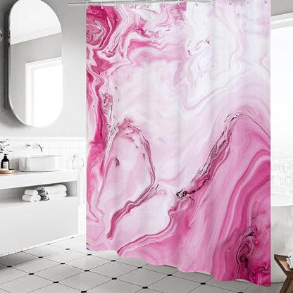 Pink Marble Fabric Shower Curtain, Abstract Watercolor, 72 x 72 Inches