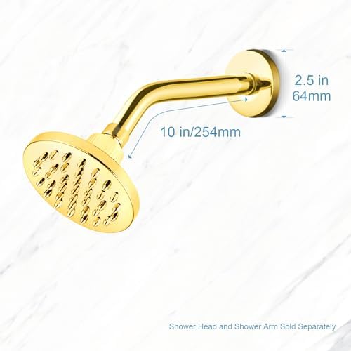 OFFO Shower Arm with Flange, 10 in Bright Gold Wall Mount Replacement Angle Shower Head Arm Wall-Mounted For Fixed Shower Head & Handheld Showerhead