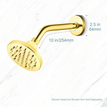 OFFO Shower Arm with Flange, 10 in Bright Gold Wall Mount Replacement Angle Shower Head Arm Wall-Mounted For Fixed Shower Head & Handheld Showerhead