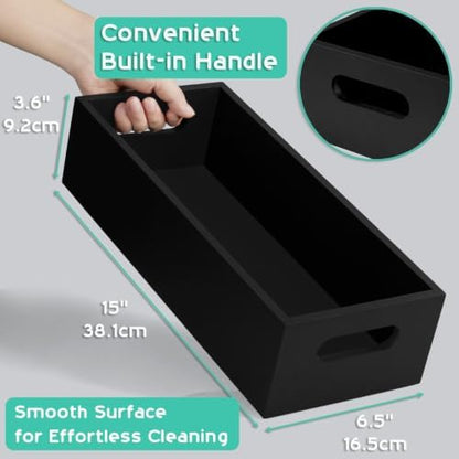 ALELION 15 Inch Black Wood Bathroom Storage Basket with Handles, Toilet Paper Basket for Back of Toilet Tank Top, Wooden Organizer Tray for Bathroom Countertop, Vanity, Kitchen, Pantry, Laundry Room