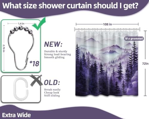 Dark Purple Forest Extra Wide Shower Curtain, 108X72 in for Clawfoot Tub