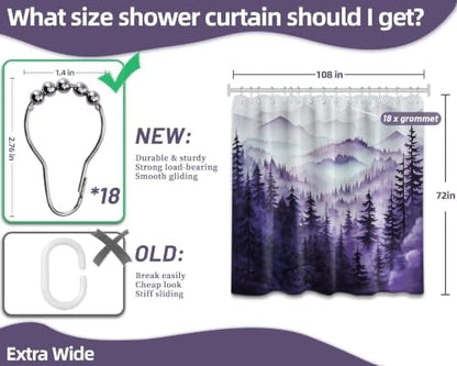 Dark Purple Forest Extra Wide Shower Curtain, 108X72 in for Clawfoot Tub