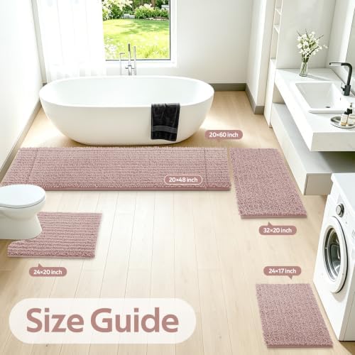 ACCUMTEK Upgrade Extra Large Dusty Pink Bathroom Rug Set 3 Pieces Ultra Soft, Thick Absorbent Bath Mats, Non Slip Chenille Toilet Mat for Bathroom, Bedroom, Kitchen