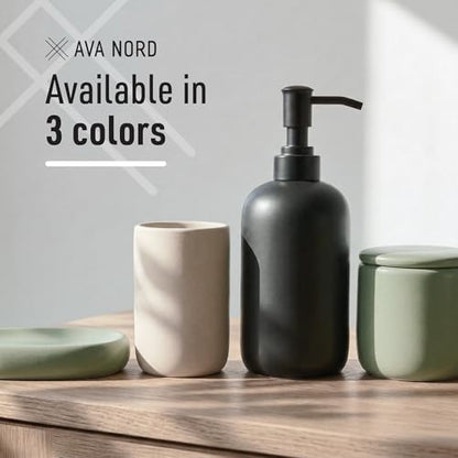 Ava Nord Modern Minimalist Ceramic Bathroom Accessories | Set of 4 | Black