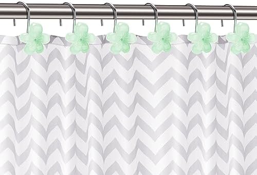 Cute Flower Shower Curtain Hooks, Glow in The Dark, Pretty Floral Themed Elegant Bathroom Decor, Green