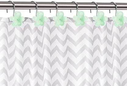 Cute Flower Shower Curtain Hooks, Glow in The Dark, Pretty Floral Themed Elegant Bathroom Decor, Green