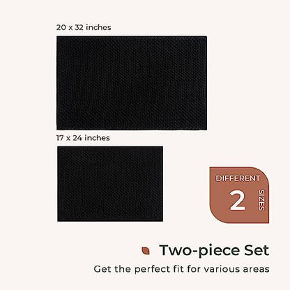 FRESHMINT Chenille Bath Rugs Set 2 Pieces, Black, 17''x24''+20''x32''