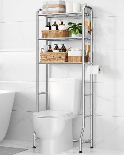 Kitsure Over Toilet Storage Rack, 63.2" H Space-Saving, Holder & Hooks