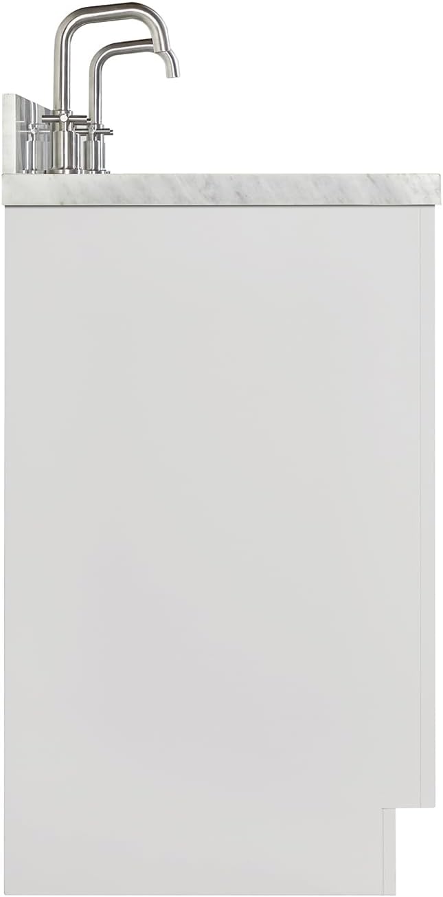 ARIEL Milan 72-inch Bathroom Vanity with Sink,Solid Wood, 1.5-inch Italian Carrara Marble Countertop, Double Rectangular Porcelain Sink, 4 Soft Closing Doors, 3 Dovetail Drawers, Warm White