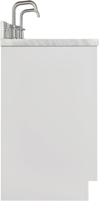 ARIEL Milan 72-inch Bathroom Vanity with Sink,Solid Wood, 1.5-inch Italian Carrara Marble Countertop, Double Rectangular Porcelain Sink, 4 Soft Closing Doors, 3 Dovetail Drawers, Warm White
