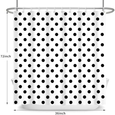 Polka Dots Shower Curtain, Black White Waterproof Fabric Shower Curtain for Bathroom with Modern Abstract Geometric Circle Bath Curtain Decor with Hooks, Machine Washable, 36''Wx72''L