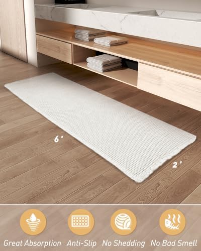 AMOAMI Bathroom Rugs, Bath Mat, Bath Rug, Non Slip Bathroom Mat, Quick Dry Bath Mat, 2' x 6', White