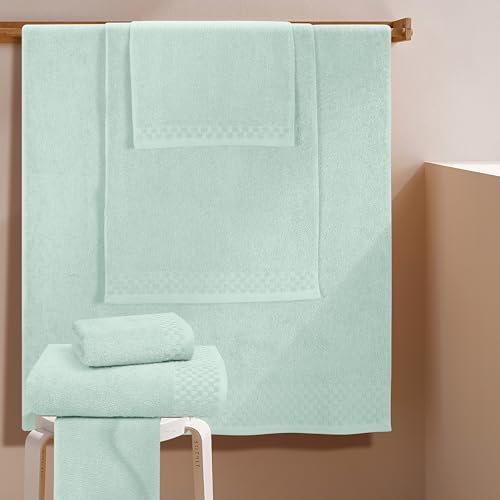 MyOwn Premium Cotton 6 Pack Towel Set for Bathroom, Contains 2 Bath Towels 28x55 inch, 2 Hand Towels 16x24 inch & 2 Wash Coths 12x12 inch, Ideal Everyday use, Compact & Lightweight - Sea Green