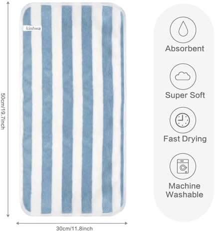 KinHwa Hand Towels for Bathroom, Microfiber Blue Stripe Hand Towels, 2 Pack