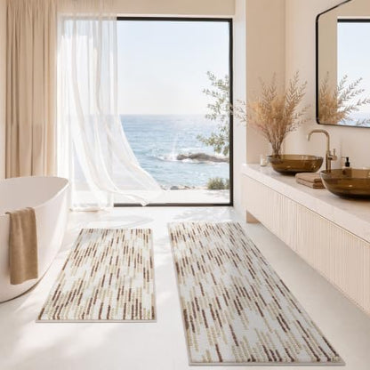 BSICPRO Bathroom Rugs Sets 2 Piece, Modern Bath Mat 20"x47"+20"x32", Beige
