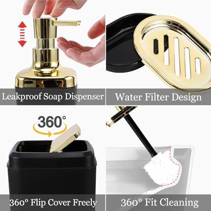 XLHOMO Bathroom Accessories Set - 26PCS Black Bathroom Set, Bathroom Accessory Set with Shower Curtain and Rugs and Bathtub Mats for Home