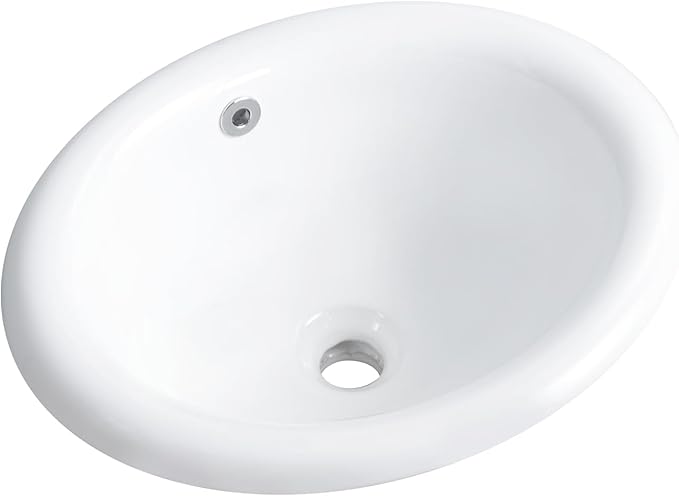 Bathroom Vessel Sink 18'' x 15'' Semi Recessed Bathroom Sink Oval Drop In Sink with Overflow White Ceramic Modern Vessel Sinks for Bathroom