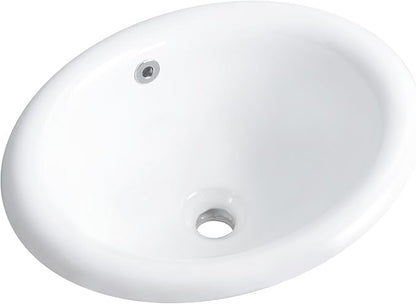 Bathroom Vessel Sink 18'' x 15'' Semi Recessed Bathroom Sink Oval Drop In Sink with Overflow White Ceramic Modern Vessel Sinks for Bathroom