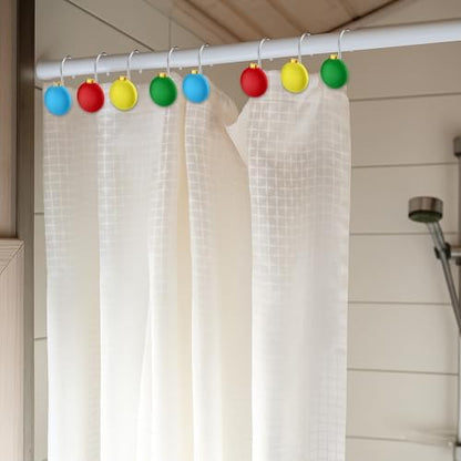 Thyle 12 Pcs Christmas Ball Shower Curtain Hooks, Christmas Ball Ornament Decorative Rings Xmas Shower Curtain Hooks Holiday Decorative for Bathroom Accessories