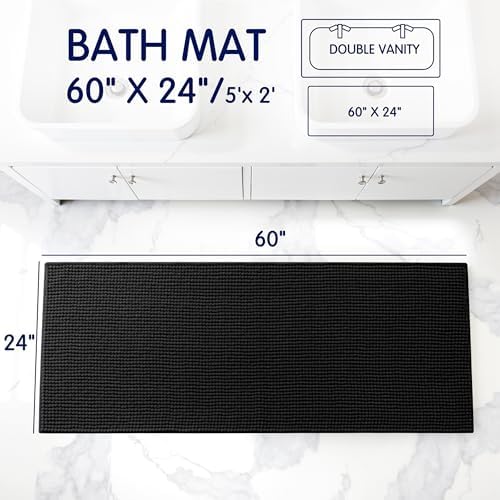 SUBRTEX Bathroom Rugs, 24" x 60" Chenille Bath Rug Soft Short Plush Bath Mat Soft Shower Mat Water Absorbent Shower Mat Quick Dry Machine Washable, Black